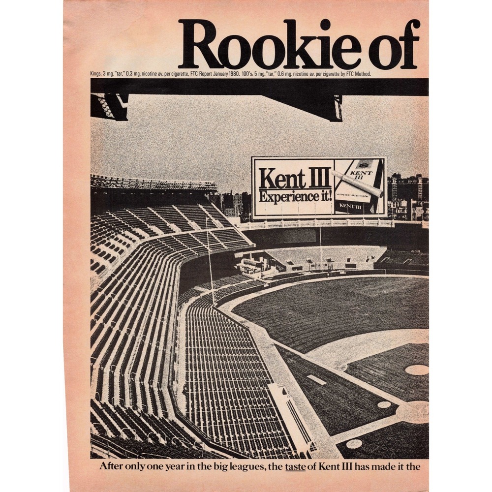 Vintage 1981 Kent III Cigarettes Print Ad Rookie of the Year Baseball Stadium - Picture 3 of 3